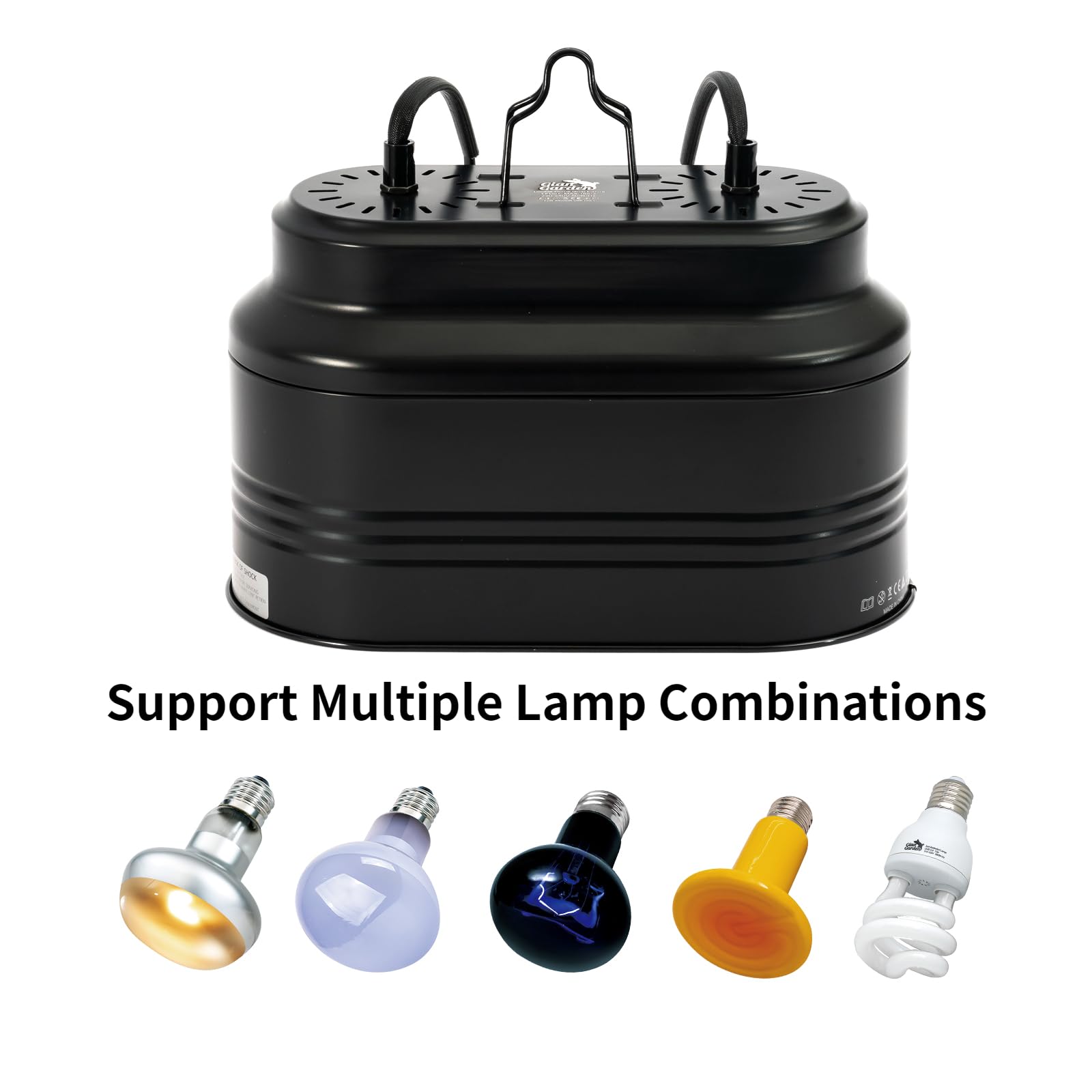 Giangarden Dual Reptile Light Fixture With 2 Different Switches, Deep Dome Reptile Heat Lamp Fixture Fit E26 Reptile Lamp, Uvb R